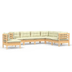 7 Piece Garden Lounge Set with Cream Cushions Solid Pinewood