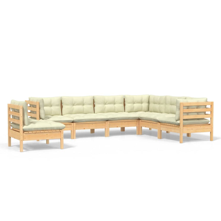 7 Piece Garden Lounge Set with Cream Cushions Solid Pinewood