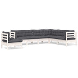 7 Piece Garden Lounge Set with Cushions White Solid Pinewood - Front View