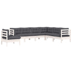 7 Piece Garden Lounge Set with Cushions White Solid Pinewood