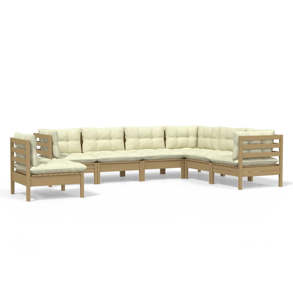 7 Piece Garden Lounge Set with Cushions Honey Brown Pinewood