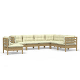 7 Piece Garden Lounge Set with Cushions Honey Brown Pinewood - Front View