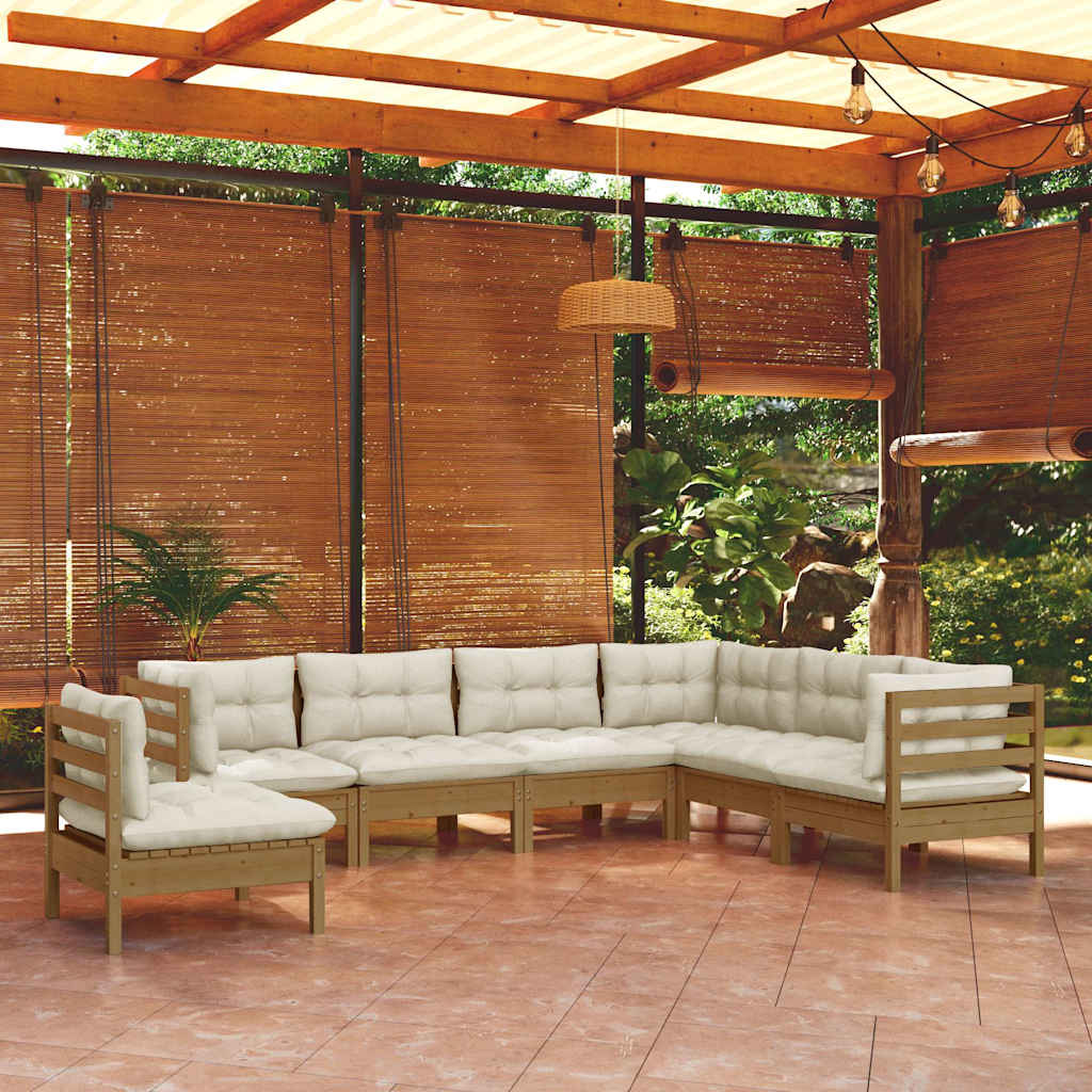 7 Piece Garden Lounge Set with Cushions Honey Brown Pinewood
