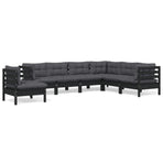7 Piece Garden Lounge Set with Cushions Black Solid Pinewood
