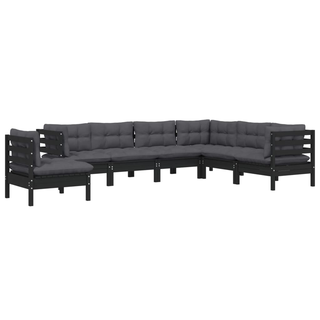 7 Piece Garden Lounge Set with Cushions Black Solid Pinewood