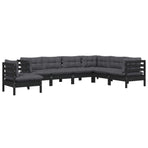 7 Piece Garden Lounge Set with Cushions Black Solid Pinewood