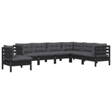 7 Piece Garden Lounge Set with Cushions Black Solid Pinewood - Side View