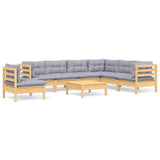 8 Piece Garden Lounge Set with Grey Cushions Solid Pinewood - Front View