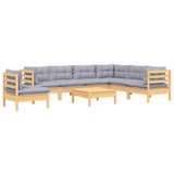 8 Piece Garden Lounge Set with Grey Cushions Solid Pinewood - Side View