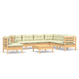 8 Piece Garden Lounge Set with Cream Cushions Solid Pinewood - Front View