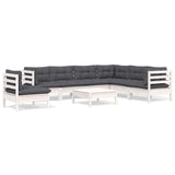 8 Piece Garden Lounge Set with Cushions White Solid Pinewood - Front View