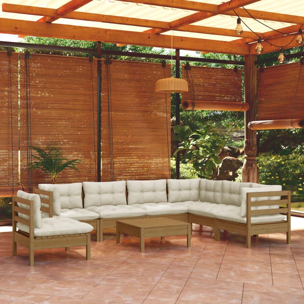 8 Piece Garden Lounge Set with Cushions Honey Brown Pinewood