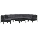 8 Piece Garden Lounge Set with Cushions Black Solid Pinewood - Side View