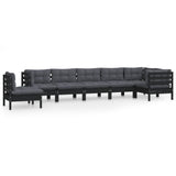 8 Piece Garden Lounge Set with Cushions Black Solid Pinewood - Front View