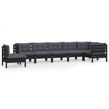 8 Piece Garden Lounge Set with Cushions Black Solid Pinewood - Front View