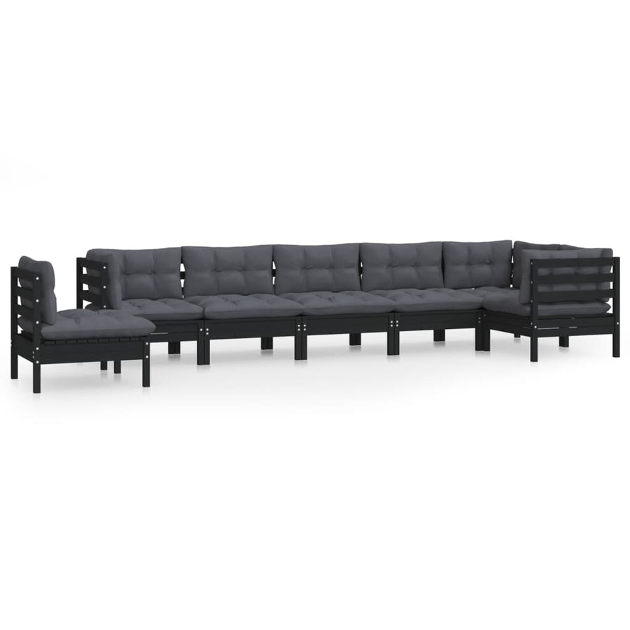 8 Piece Garden Lounge Set with Cushions Black Solid Pinewood