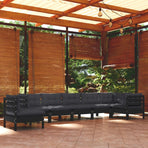 8 Piece Garden Lounge Set with Cushions Black Solid Pinewood