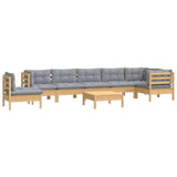 9 Piece Garden Lounge Set with Grey Cushions Solid Pinewood - Side View