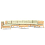 9 Piece Garden Lounge Set with Cream Cushions Solid Pinewood - Front View