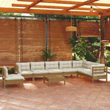 9 Piece Garden Lounge Set with Cushions Honey Brown Pinewood