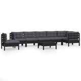 9 Piece Garden Lounge Set with Cushions Black Solid Pinewood - Front View