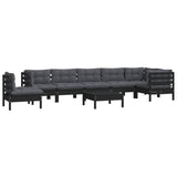 9 Piece Garden Lounge Set with Cushions Black Solid Pinewood - Side View