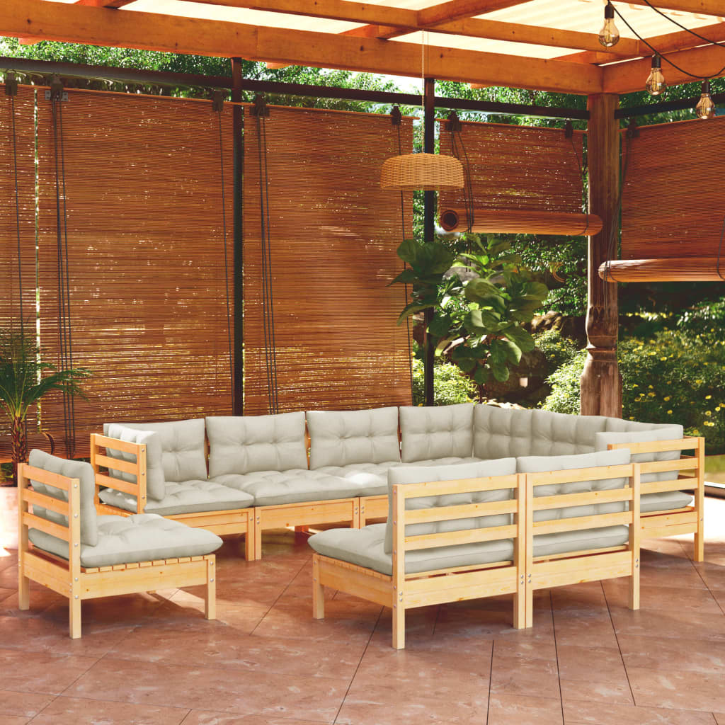 9 Piece Garden Lounge Set with Cream Cushions Solid Pinewood