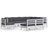 9 Piece Garden Lounge Set with Cushions White Solid Pinewood - Front View