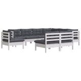 9 Piece Garden Lounge Set with Cushions White Solid Pinewood - Side View
