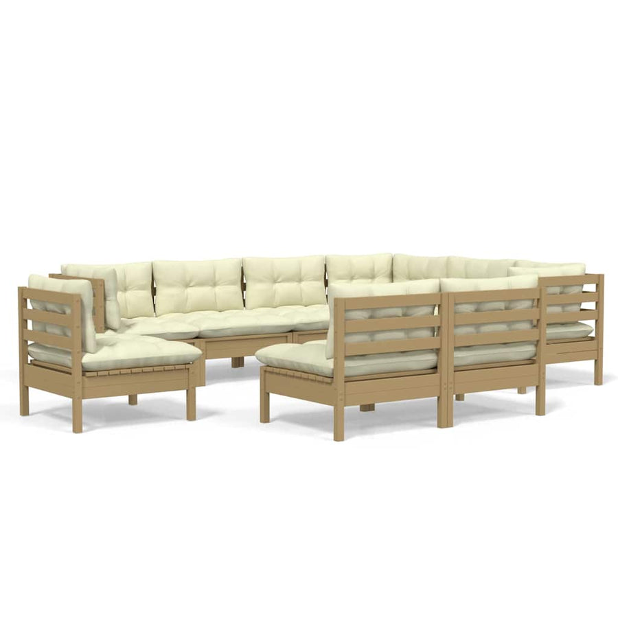 9 Piece Garden Lounge Set with Cushions Honey Brown Pinewood