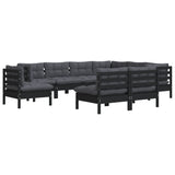 9 Piece Garden Lounge Set with Cushions Black Solid Pinewood - Side View