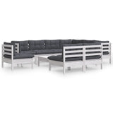 10 Piece Garden Lounge Set with Cushions White Solid Pinewood - Front View