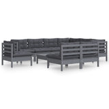 10 Piece Garden Lounge Set with Cushions Grey Solid Pinewood - Front View
