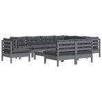 10 Piece Garden Lounge Set with Cushions Grey Solid Pinewood