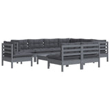 10 Piece Garden Lounge Set with Cushions Grey Solid Pinewood - Side View