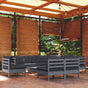 10 Piece Garden Lounge Set with Cushions Grey Solid Pinewood