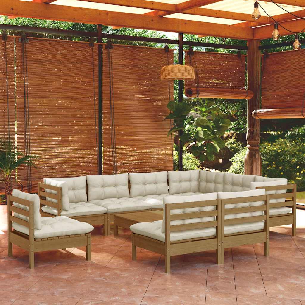 10 Piece Garden Lounge Set with Cushions Honey Brown Pinewood