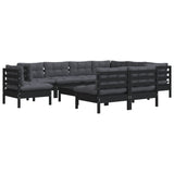 10 Piece Garden Lounge Set with Cushions Black Solid Pinewood - Side View