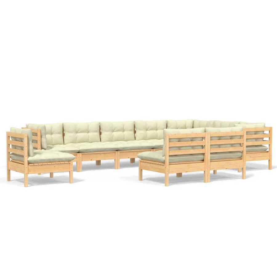 10 Piece Garden Lounge Set with Cream Cushions Solid Pinewood