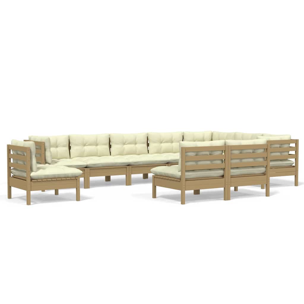 10 Piece Garden Lounge Set with Cushions Honey Brown Pinewood