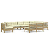 10 Piece Garden Lounge Set with Cushions Honey Brown Pinewood - Front View