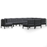 10 Piece Garden Lounge Set with Cushions Black Solid Pinewood - Front View