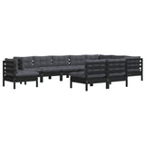 10 Piece Garden Lounge Set with Cushions Black Solid Pinewood