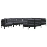 10 Piece Garden Lounge Set with Cushions Black Solid Pinewood - Side View