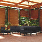 10 Piece Garden Lounge Set with Cushions Black Solid Pinewood