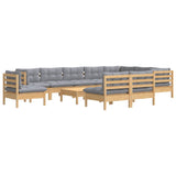 11 Piece Garden Lounge Set with Grey Cushions Solid Pinewood - Side View