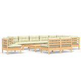11 Piece Garden Lounge Set with Cream Cushions Solid Pinewood - Front View