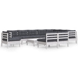 11 Piece Garden Lounge Set with Cushions White Solid Pinewood - Front View