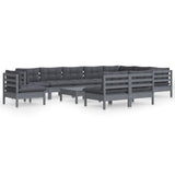 11 Piece Garden Lounge Set with Cushions Grey Solid Pinewood - Front View