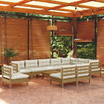 11 Piece Garden Lounge Set with Cushions Honey Brown Pinewood
